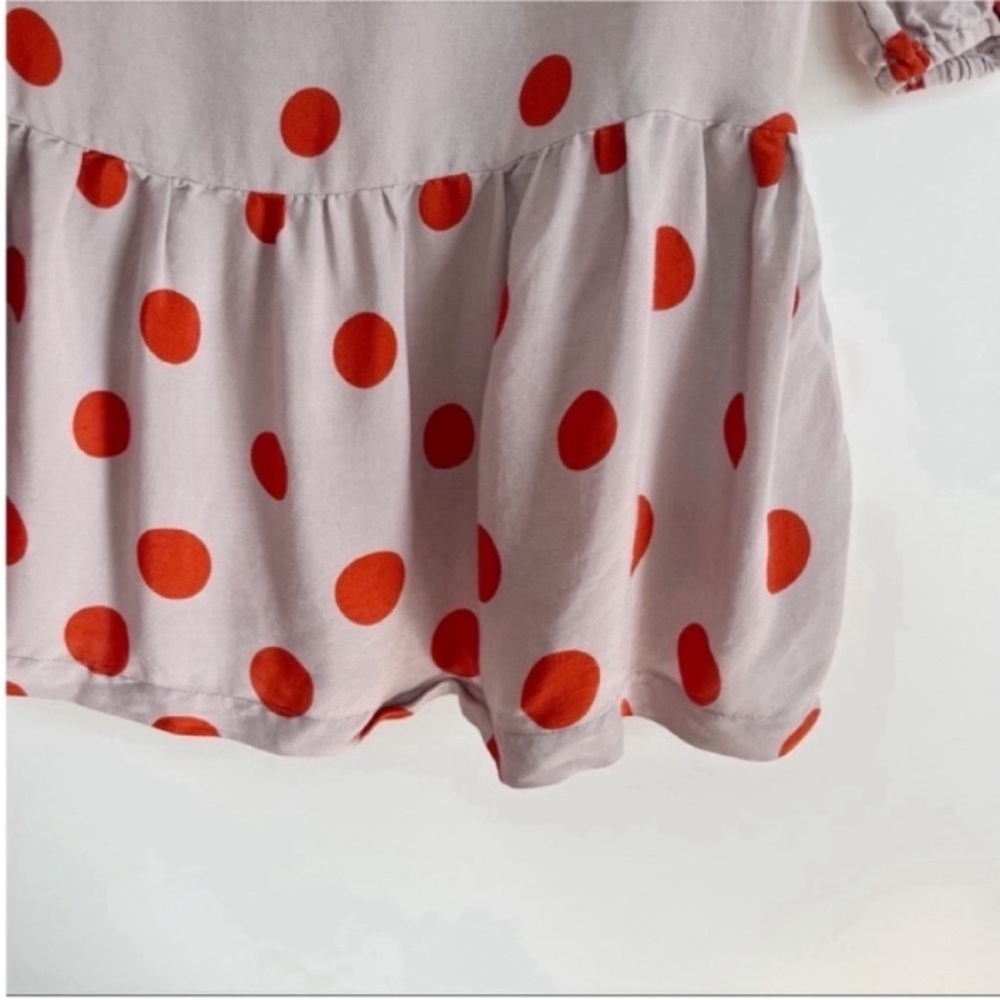 Anthropologie Meadow Rue Minutiae dress gray polka dots orange ruffle - Picture 4 of 11